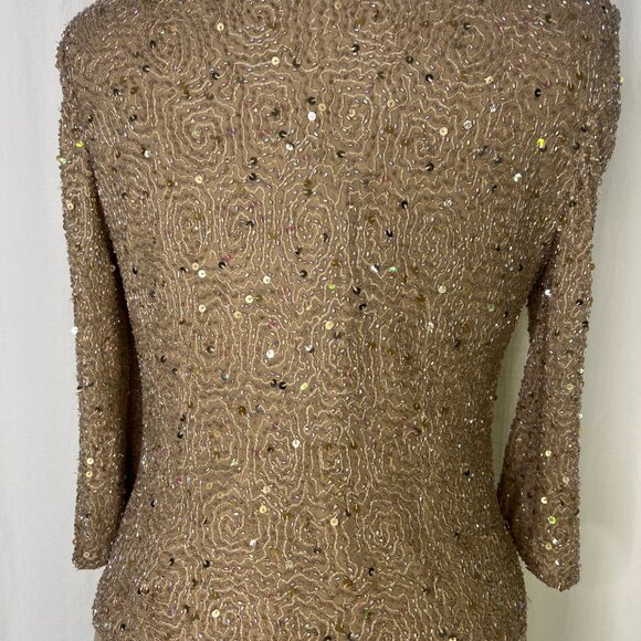 Adrianna Pappel Occasions Gold Sequined Beaded Silk Top Cowl Neck Size 12 - Picture 4 of 5